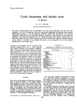 Cystic Thymomas and Thymic Cysts a Review