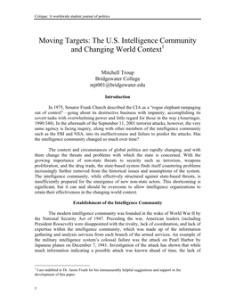 The US Intelligence Community and Changing World Context