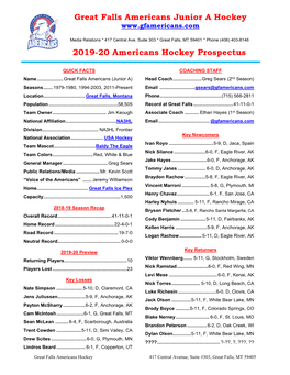 Great Falls Americans Junior a Hockey 2019-20 Americans Hockey