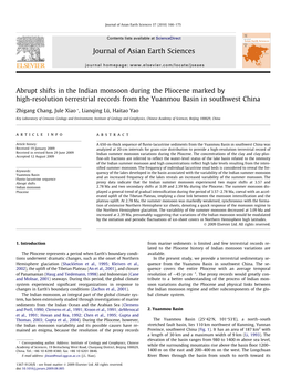 Abrupt Shifts in the Indian Monsoon During the Pliocene Marked by High-Resolution Terrestrial Records from the Yuanmou Basin in Southwest China