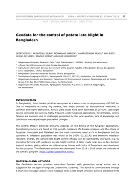 Geodata for the Control of Potato Late Blight in Bangladesh
