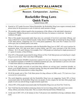 Rockefeller Drug Laws Quick Facts Updated February 2009