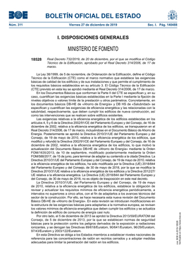 Real Decreto 732/2019, De 20 De Diciembre, Por El Que Se Modifica El Código Técnico De La Edificación, Aprobado Por El Real Decreto 314/2006, De 17 De Marzo