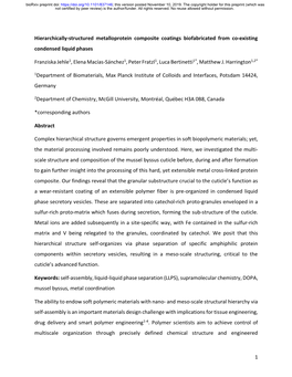 Hierarchically-Structured Metalloprotein Composite Coatings Biofabricated from Co-Existing Condensed Liquid Phases