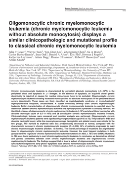 Oligomonocytic Chronic Myelomonocytic Leukemia