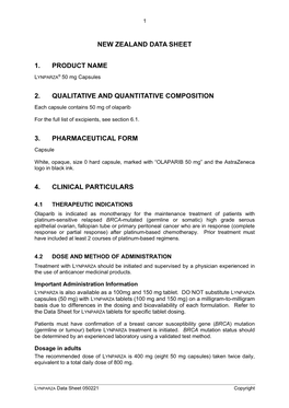 Lynparza Capsules Data Sheet