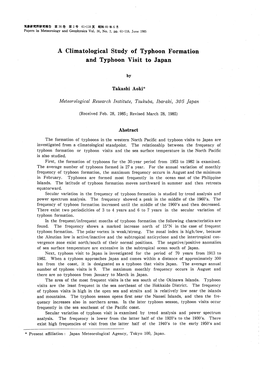 A Climatological Study of Typhoon Formation and Typhoon Visit to Japan