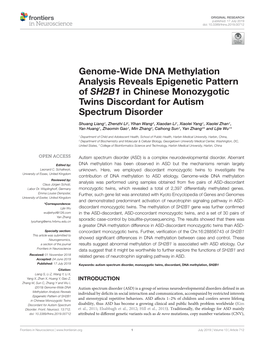 Genome-Wide DNA Methylation Analysis Reveals Epigenetic Pattern of SH2B1 in Chinese Monozygotic Twins Discordant for Autism Spectrum Disorder