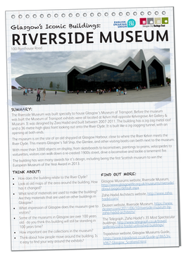 RIVERSIDE MUSEUM 100 Pointhouse Road