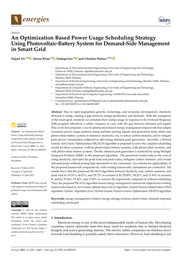 An Optimization Based Power Usage Scheduling Strategy Using Photovoltaic-Battery System for Demand-Side Management in Smart Grid