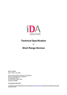 Technical Specification for Short Range Devices