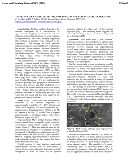 PROSPECTING for METHANE in ARABIA TERRA, MARS. CC Allen