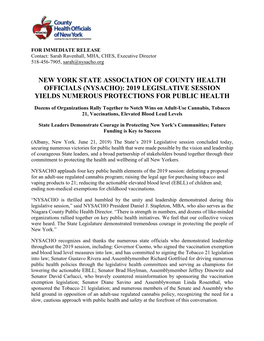 (Nysacho): 2019 Legislative Session Yields Numerous Protections for Public Health