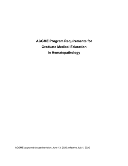 ACGME Program Requirements for Graduate Medical Education in Hematopathology