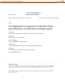 Related Presentations in an Australian Teaching Hospital Siyu Qian University of Wollongong, Illawarra and Shoalhaven Local Health District, Sqian@Uow.Edu.Au