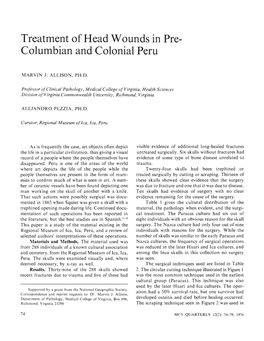 Treatment of Head Wounds in Pre-Columbian and Colonial Peru