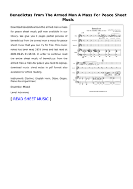 Benedictus from the Armed Man a Mass for Peace Sheet Music