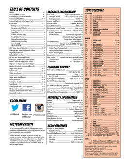 TABLE of CONTENTS 2015 SCHEDULE Rosters