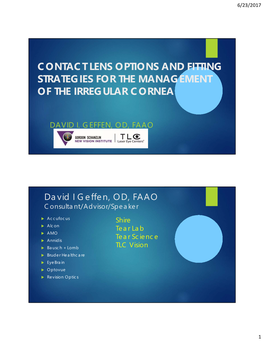 Contact Lens Options and Fitting Strategies for the Management of the Irregular Cornea