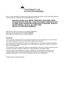 Monckton-Smith, Jane ORCID: 0000-0001-7925-5089 (2020) Intimate Partner Femicide: Using Foucauldian Analysis to Track an Eight S