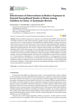 Effectiveness of Interventions to Reduce Exposure to Parental Secondhand Smoke at Home Among Children in China: a Systematic Review