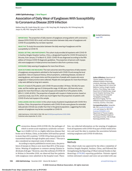 Association of Daily Wear of Eyeglasses with Susceptibility to Coronavirus Disease 2019 Infection