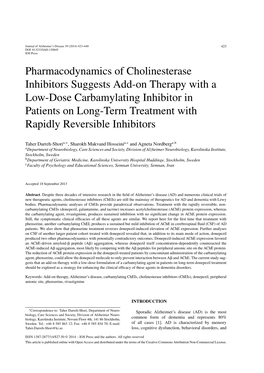 Pharmacodynamics of Cholinesterase Inhibitors Suggests Add-On