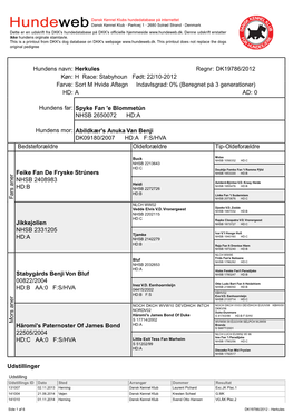 DK19786/2012 Køn: H Race: Stabyhoun Født: 22/10-2012 Farve: Sort M Hvide Aftegn Indavlsgrad: 0% (Beregnet På 3 Generationer) HD: a AD: 0