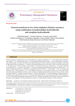 Elephas Maximus) Using Combination of Medetomidine Hydrochloride and Etorphine Hydrochloride