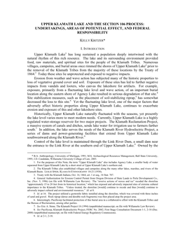 Upper Klamath Lake and the Section 106 Process: Undertakings, Areas of Potential Effect, and Federal Responsibility