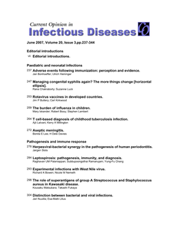 Current Opinion in Infectious Diseases Was Launched in 1988