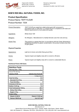 TEFF FLOUR Product Number: 1534