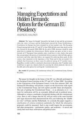 Options for the German EU Presidency ANDREAS MAURER