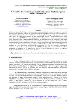 A Model for the Forecasting of Daily South African Rand and Nigerian Naira Exchange Rates