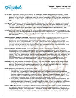 General Operations Manual Chocolate Terminology & Glossary