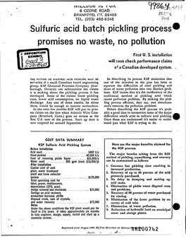 Sulfuric Acid Batch Pickling Process Promises No Waste, No Pollution