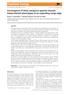 Convergence of Three Mangrove Species Towards Freeze‐Tolerant