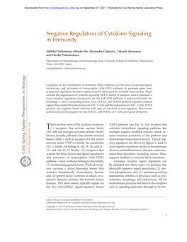 Negative Regulation of Cytokine Signaling in Immunity