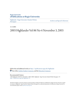 2003 Highlander Vol 86 No 4 November 3, 2003