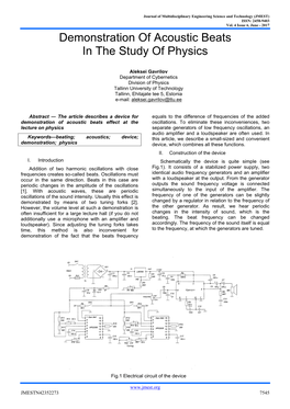 Demonstration of Acoustic Beats in the Study of Physics