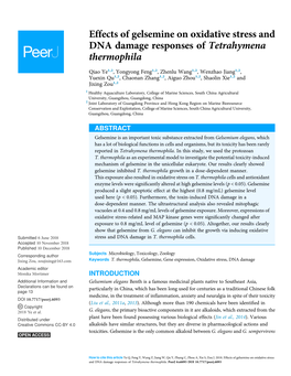 Effects of Gelsemine on Oxidative Stress and DNA Damage Responses of Tetrahymena Thermophila