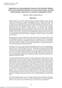 Significant New Biostratigraphic Horizons in the Qusaiba Member of the Silurian Qalibah Formation of Central Saudi Arabia, and T