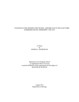 Changes in the Freshwater Mussel Assemblage in the East Fork Tombigbee River, Mississippi: 1988–2011