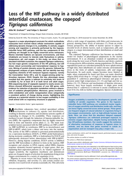 Loss of the HIF Pathway in a Widely Distributed Intertidal Crustacean, the Copepod Tigriopus Californicus