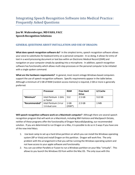 Integrating Speech Recognition Software Into Medical Practice: Frequently Asked Questions