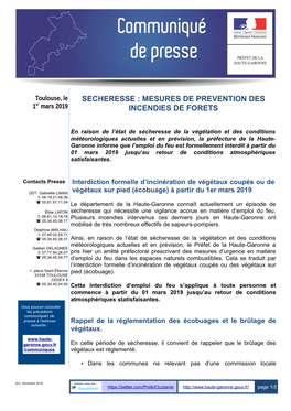 Secheresse : Mesures De Prevention Des Incendies De