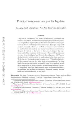 Principal Component Analysis for Big Data Arxiv:1801.01602V1 [Stat.ME