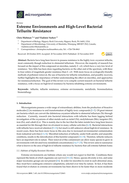 Extreme Environments and High-Level Bacterial Tellurite Resistance