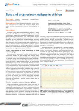 Sleep and Drug Resistant Epilepsy in Children