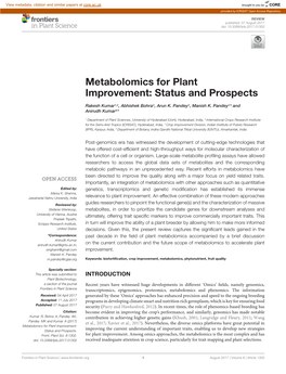 Metabolomics for Plant Improvement: Status and Prospects